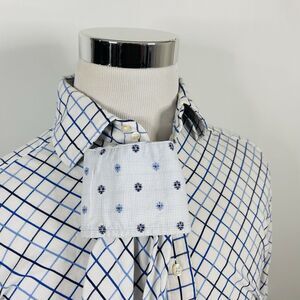 R&G Robert Grahama Medium Casual Shirt Blue White Plaid Floral Flip Cuffs Cotton